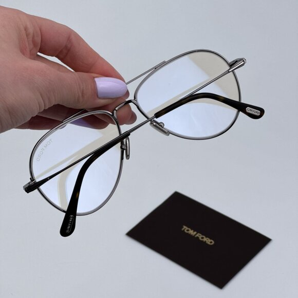 Tom Ford Men BRAND NEW Eyeglasses Gunmetal Clear Blue Light Block Round FT5800 - Picture 4 of 10